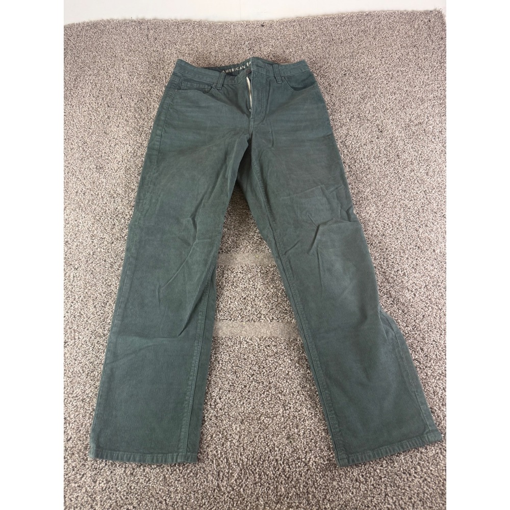American Eagle Mom Straight Corduroy Pants Green High Rise Stretch Size 8 Regula